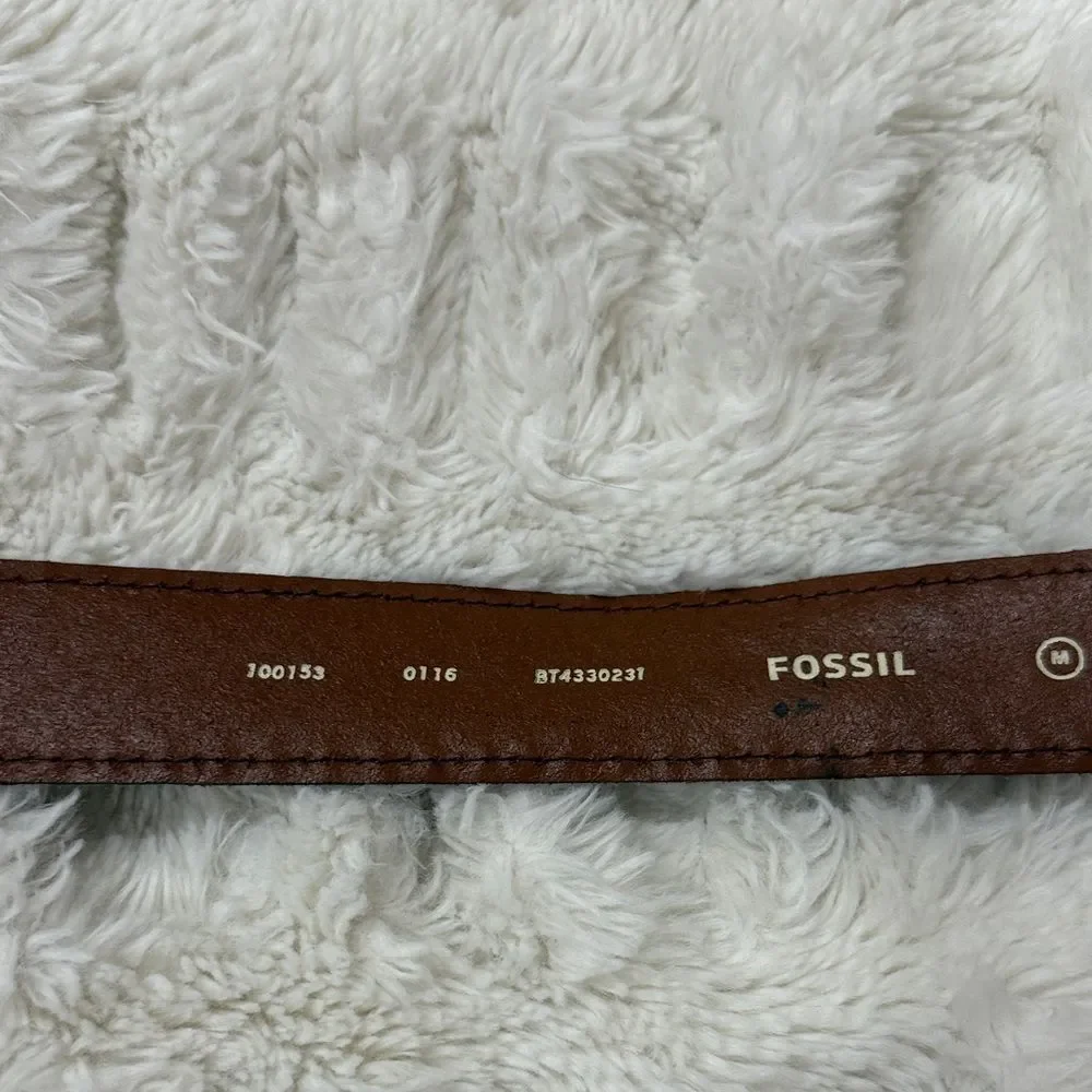 Fossil Two-Tone Leather Belt with Gold Buckle Size Medium